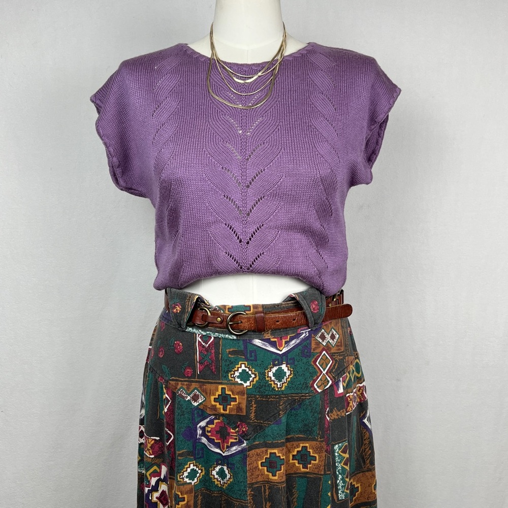 80s Purple Short Sleeve Knit Top